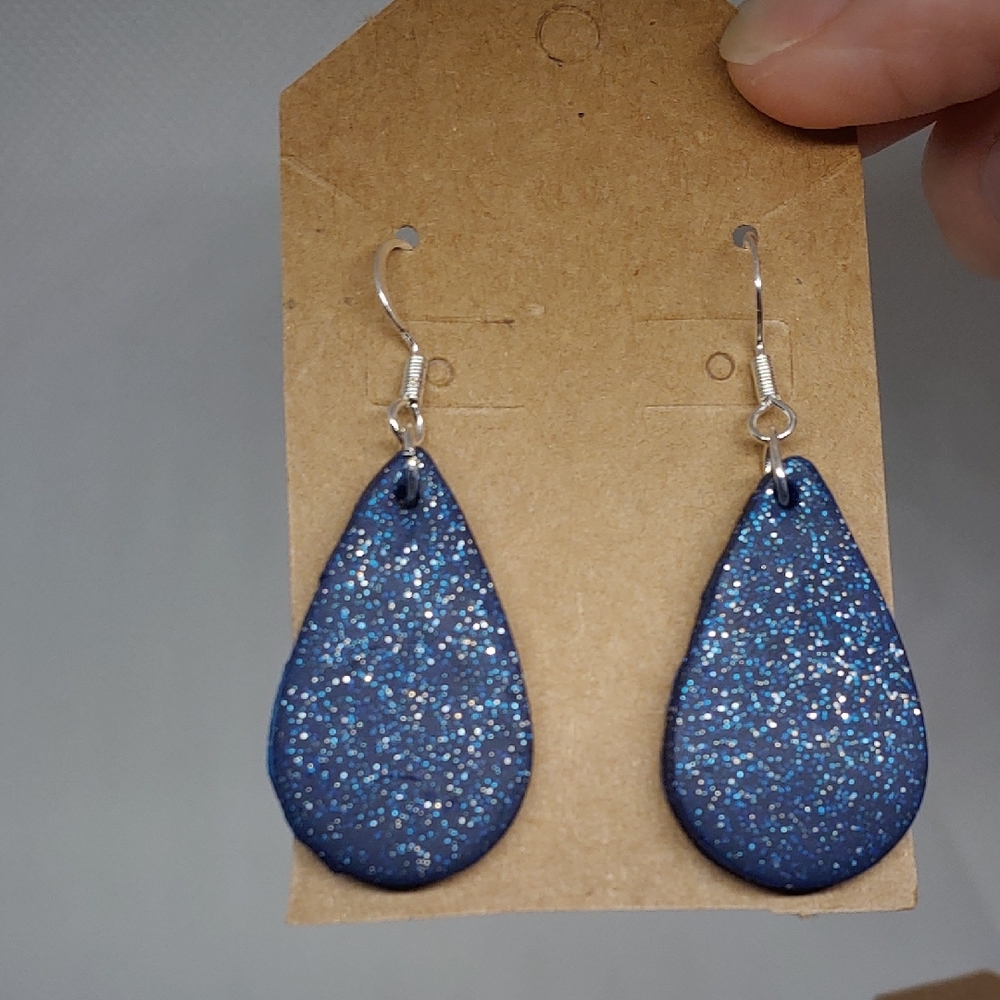 Blue Glitter Teardrop Earrings